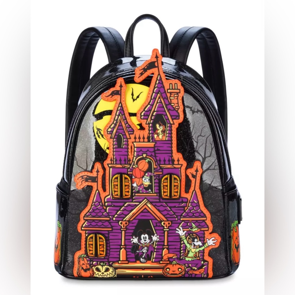 🆕 Disney Parks Mickey and Friends Halloween Haunted House Loungefly Backpack